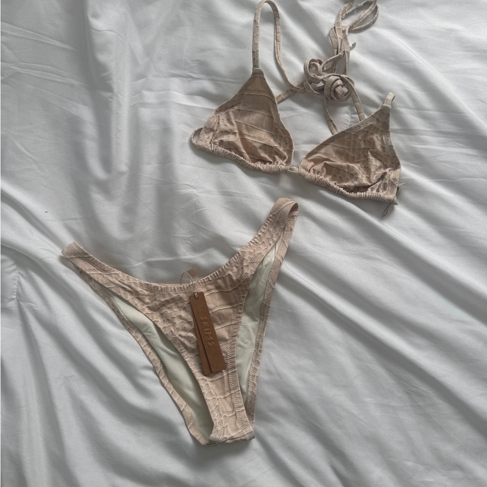 SKIMS Cream Textured Bikini Bottom and top